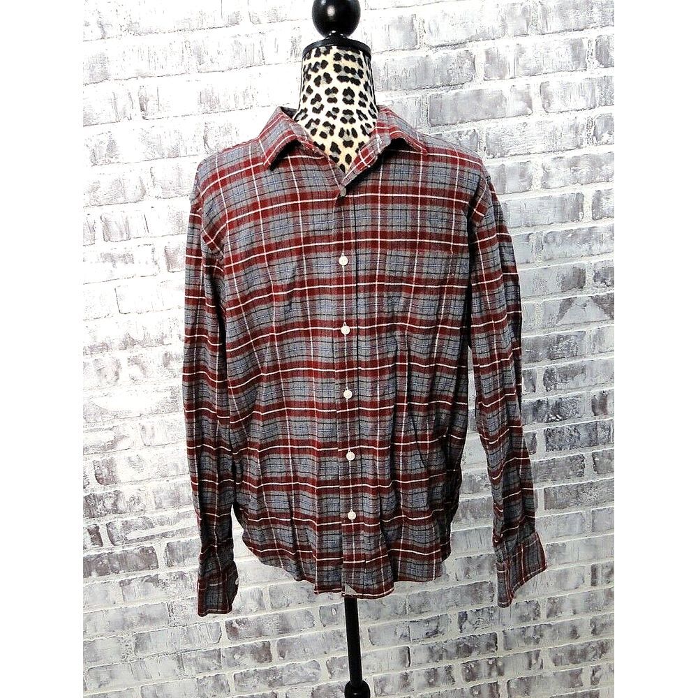 Untuckit‎ Mens Shirt Large Flannel Gray Maroon Long Sleeve Button
